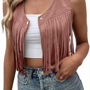 Fringed Suede Vest in Pink